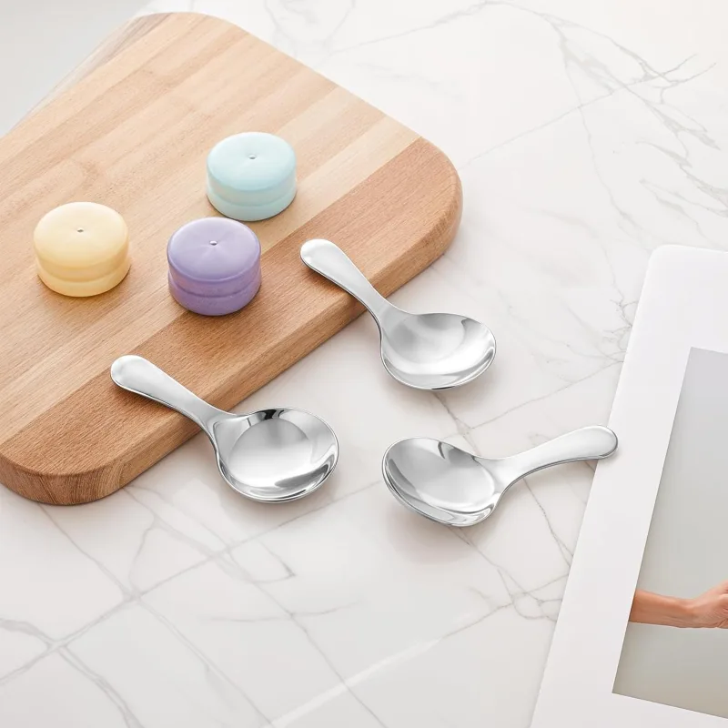 304 Stainless Spoons for Canisters, 3 PCS Short Handle Spoons, Silver Mini Scoops, Thickened Small Round Spoon, Small Coffee Scoops Candy Scoops for Salt Sugar Condiments Tea Desserts Coffee