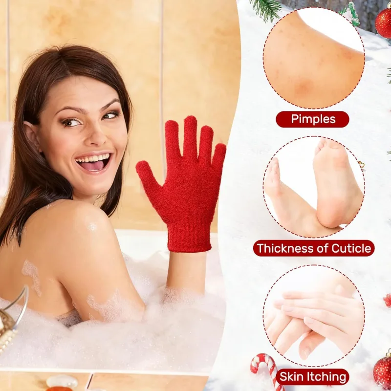 48 Pcs Red and Green Exfoliating Gloves Shower Gloves Bulk Christmas Stocking Stuffing Gifts Double Sided Body Scrub Exfoliate Glove for Women & Men Bath Shower Beauty Spa Massage Scrubber