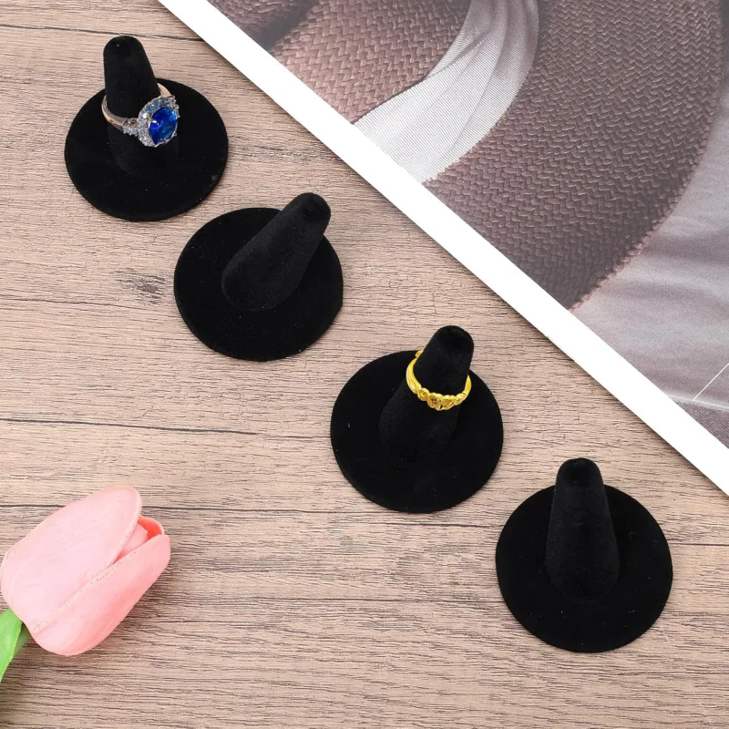 10pcs Black Velvet Ring Display Stand, Ring Holder Organizer Jewelry Storage Case Display Accessories for Vendor Home Shop Counter Showcase