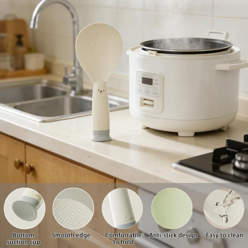2PCS Plastic Rice Spoon, Non Stick Standing Rice Paddle, Heat Resistant Scooper for Kitchen, Cooker, Home, Restaurant
