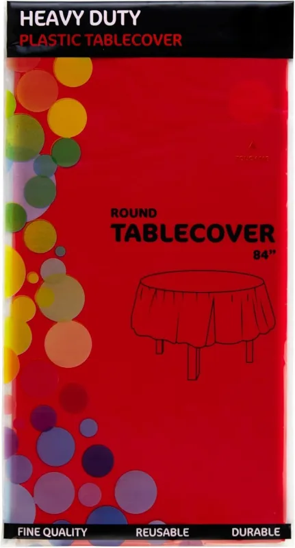 24 Round Tablecloths -BPA- Free Plastic, 84 inch, Dining Table Cover, Red