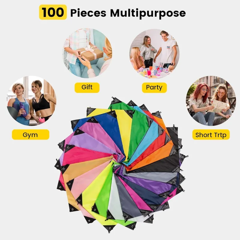 100 Pcs Drawstring Bags Bulk – Lightweight Drawstring Backpack, Cinch Bag for Party Sport Gym Trip Gift – 20 Colors