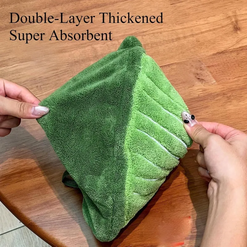 2 Pcs Set Leaf Design Coral Fleece Hand Towel Soft Absorbent Towel for Kitchen, Bathroom, and Countertop Decor