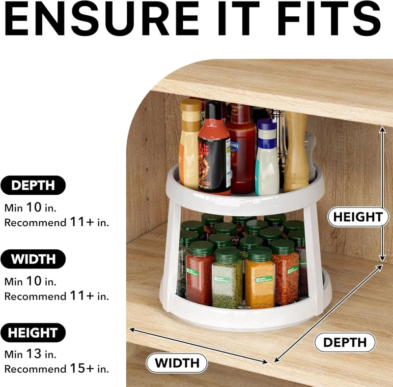 2-Tier Lazy Susan Spice Organizer, 10″ Diameter, White/Gray