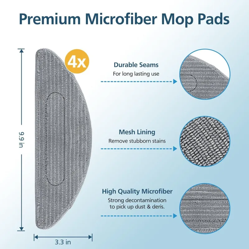 4 Pack Replacement Mop Pad Compatible with iRobot Roomba Combo i5+/ i5/ j5+/ j5 Robot Vacuum and Mop, Washable & Reusable Microiber Cleaning Pads