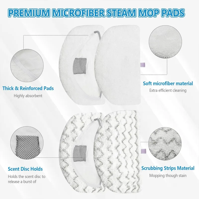 4 Pack Steam Mop Pads Replacement or Bissell Powerresh Steam Mop 1940 1440 1544 1806 2075 Series, Model 5938 19402 19404 19408 19409 1940A 1940 1940Q 1940T 1940W, Microiber Washable, Reusable