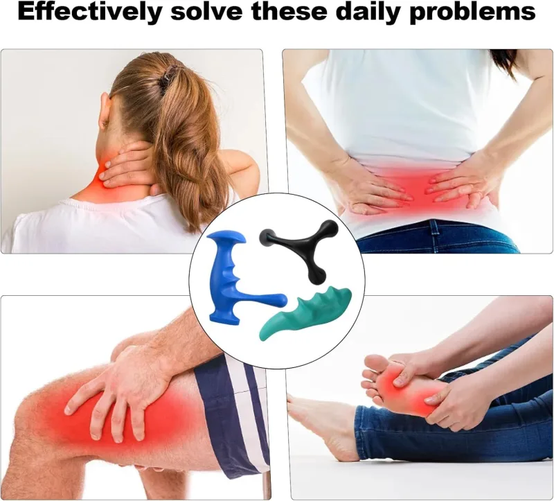 Manual Trigger Point Massage Tool and Thumb Saver or ull Body Deep Tissue Massage, Set Include 1 Green Thumb Protector Tool 1 Palm Urchin Massage Tool Hand Held 4-Legged Massage Knobs