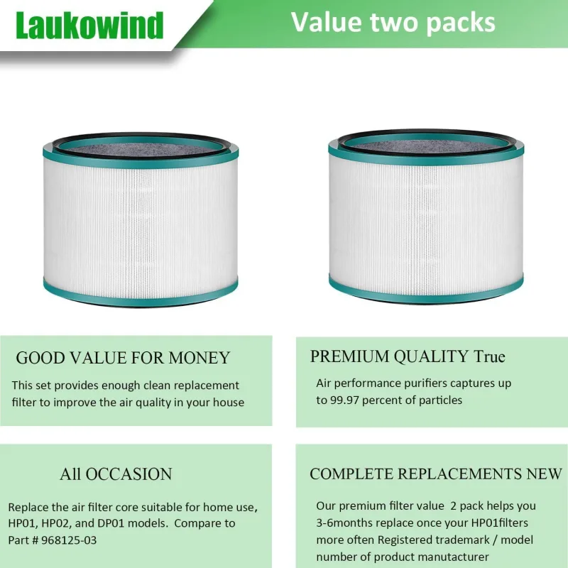 2 Pack Air Puriier ilter Replacements or Dyson HP01, HP02, DP01 Desk Puriiers – Compatible with Part # 968125-03