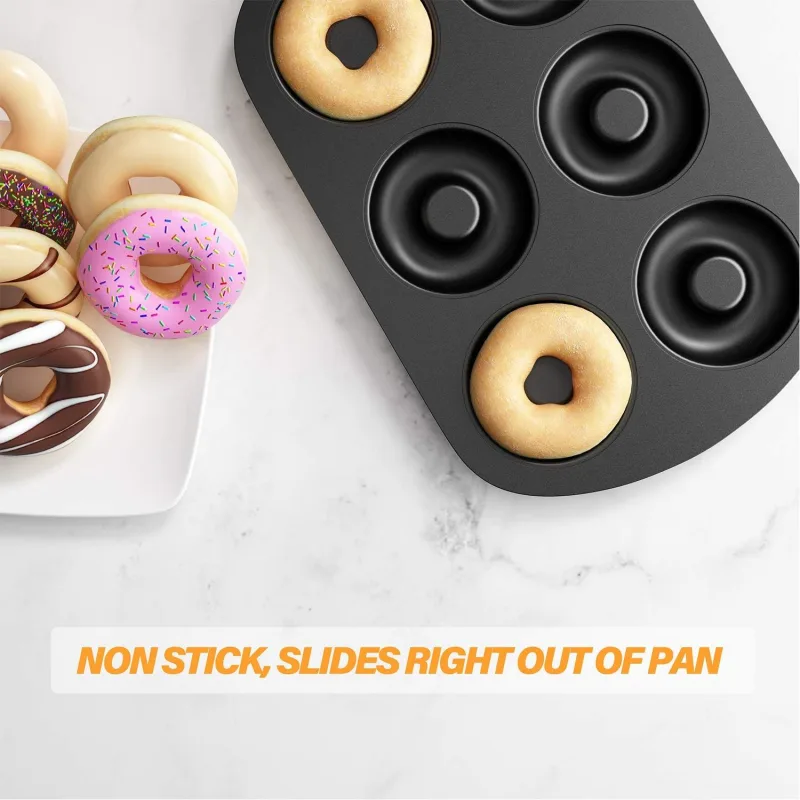 Non-Stick 6-Cavity Donut Baking Pans, Makes Individual ull-Sized 3 1/4″ Donuts, Set o 3