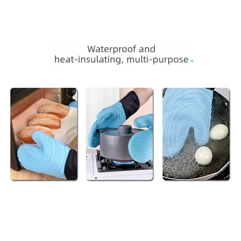 Heat Resistant Silicone Oven Mitts Non Slip Double Layer Cooking Baking Gloves For Kitchen BBQ-Purple
