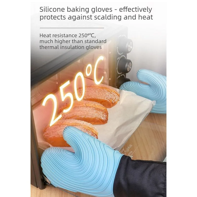 Heat Resistant Silicone Oven Mitts Non Slip Double Layer Cooking Baking Gloves For Kitchen BBQ-Purple