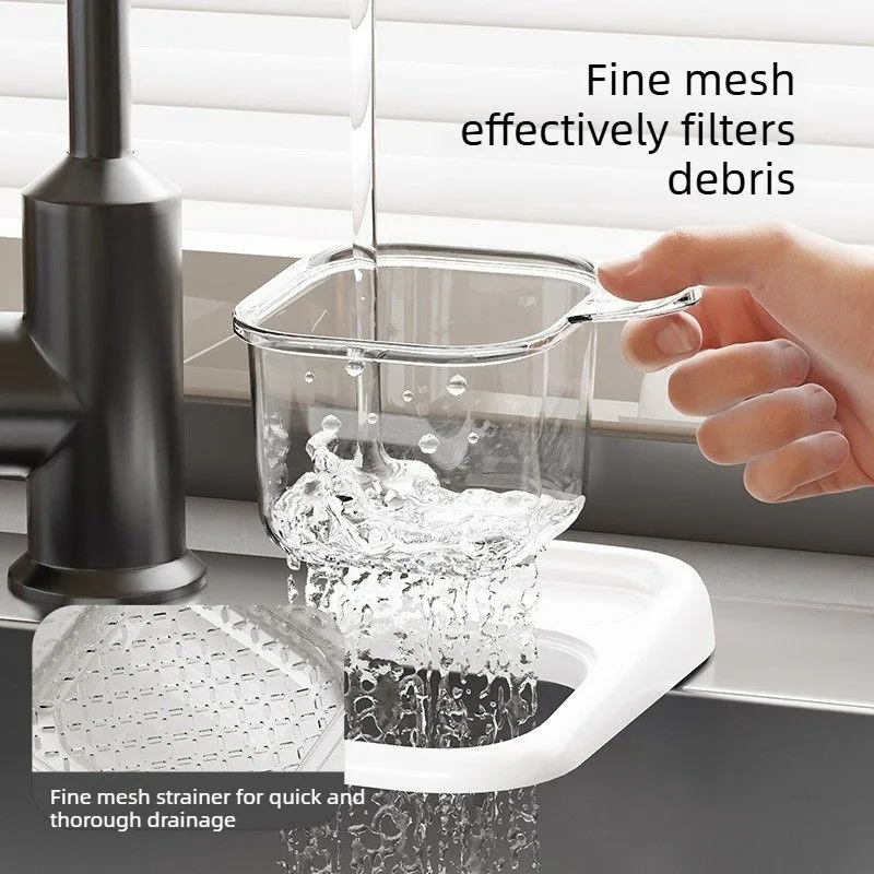 Kitchen Sink Drain Basket with Lid, Multifunctional Food Catcher Waste Filter Container for Countertop-cream