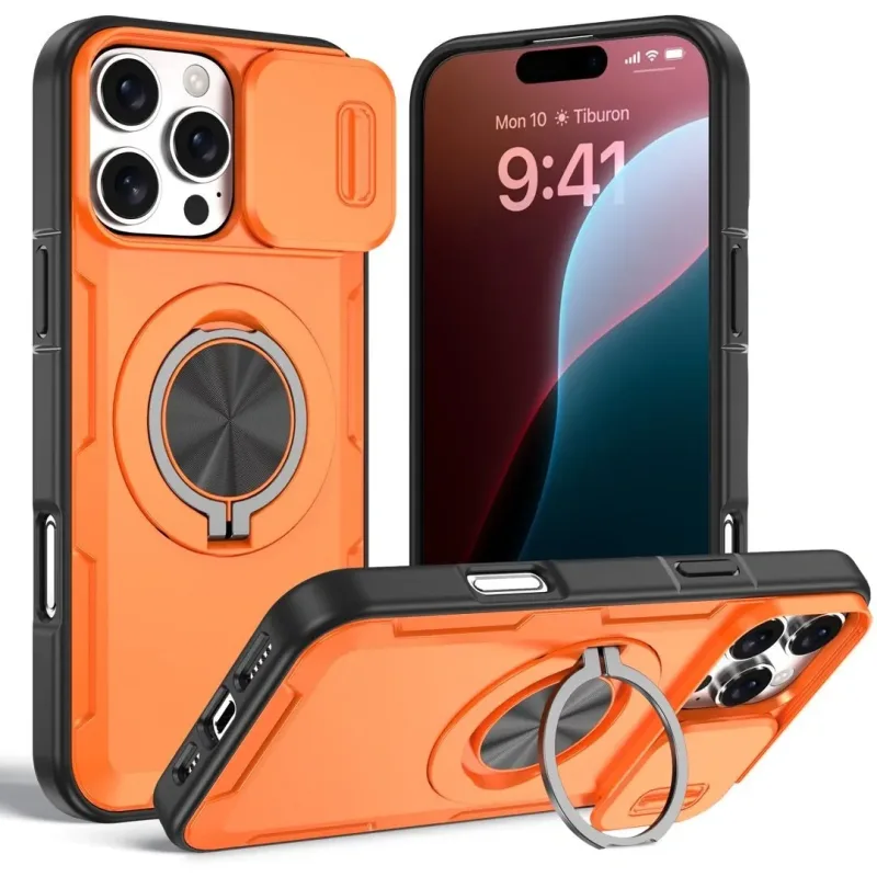 2-in-1 Magnetic Sliding Lens Case for iPhone 16 Pro Max – Orange