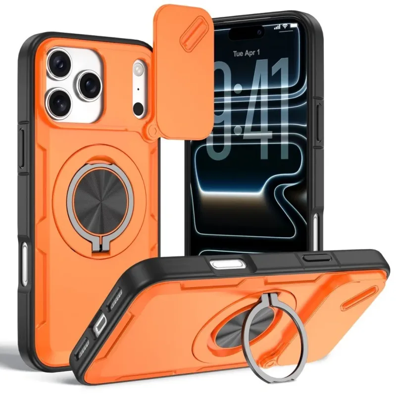2-in-1 Magnetic Sliding Lens Case for iPhone 17 Pro – Orange