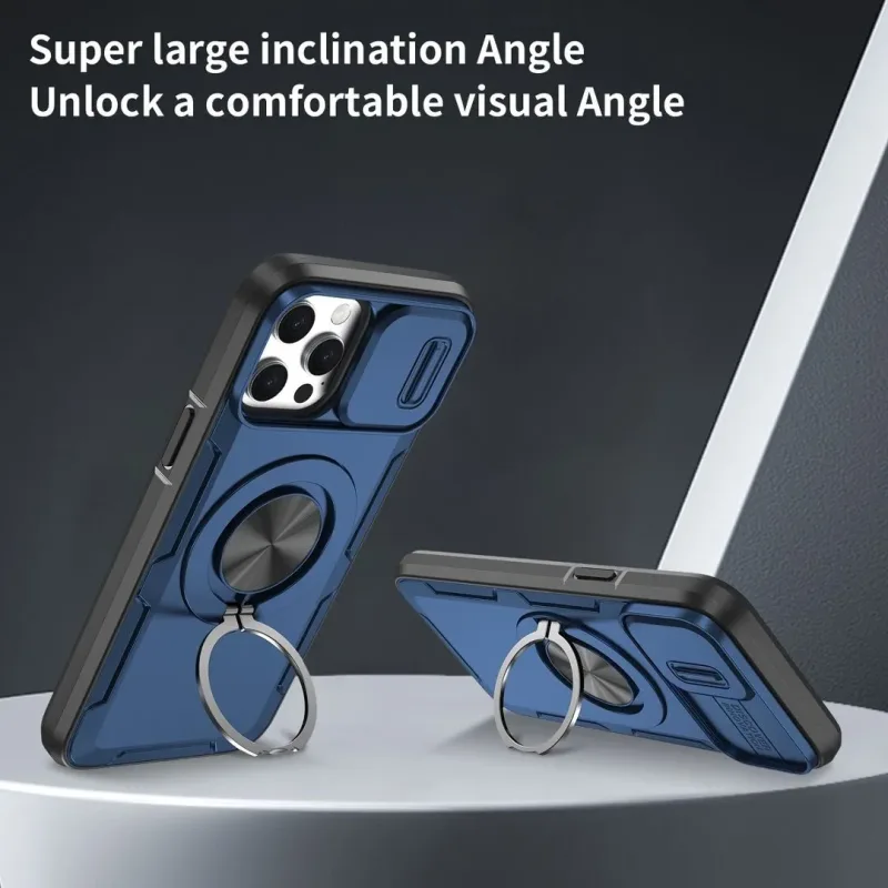 2-in-1 Magnetic Sliding Lens Case, Blue for iPhone 13