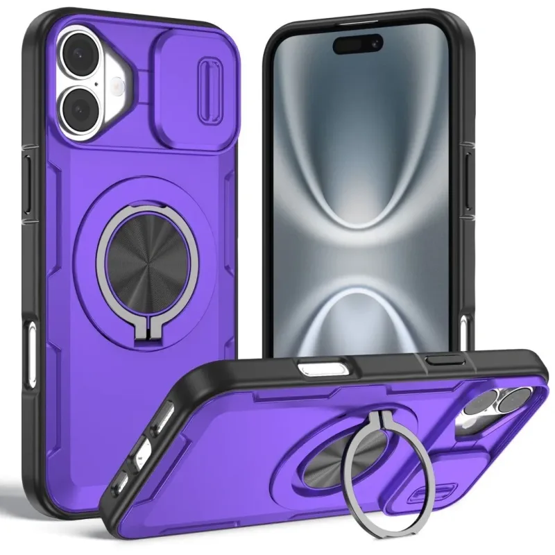 2-in-1 Magnetic Sliding Lens Case for iPhone 16 Plus – Purple