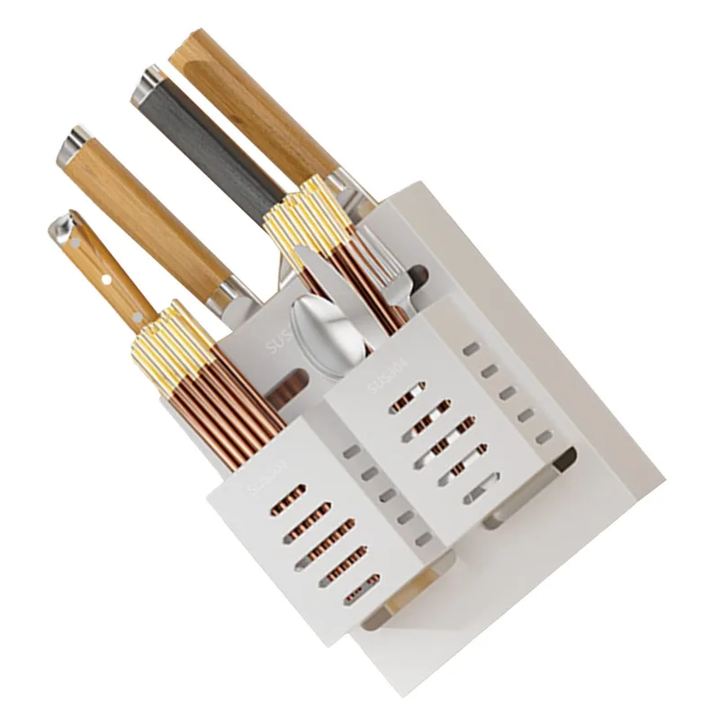 Utensil Holder Stainless Steel Wall Mount Chopstick Draining Storage Shelf for Home Kitchen Glossy