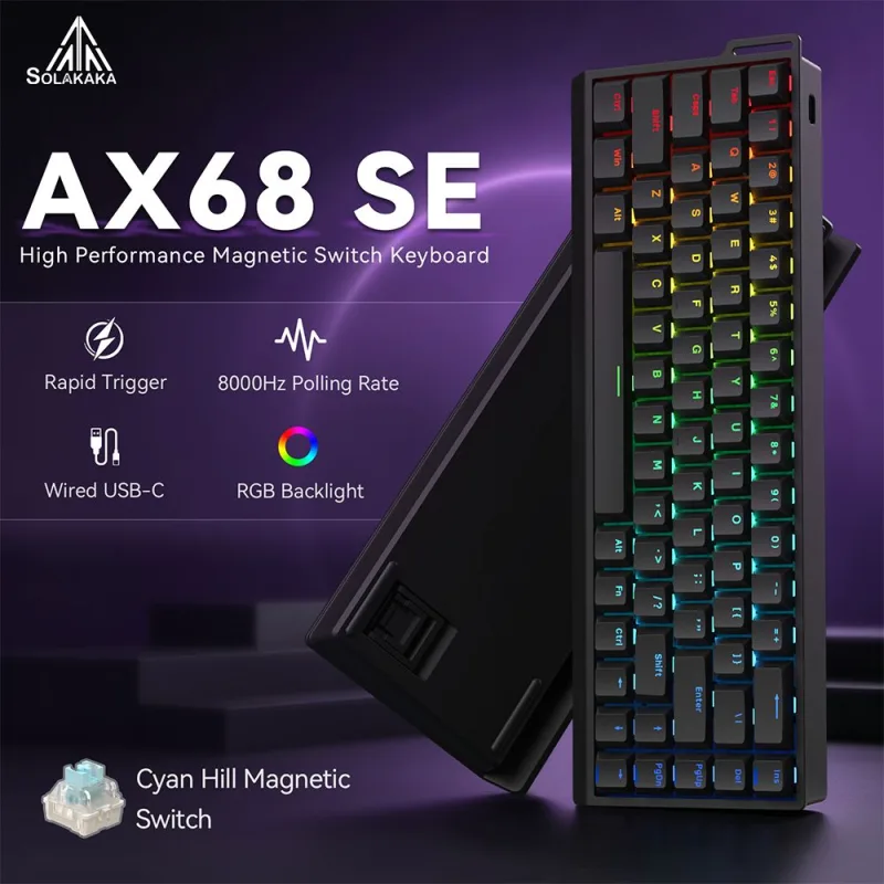SOLA AX68 Mechanical Keyboard, Gasket Mount Hot Swappable RGB Tri-Mode Wireless Keyboard, white