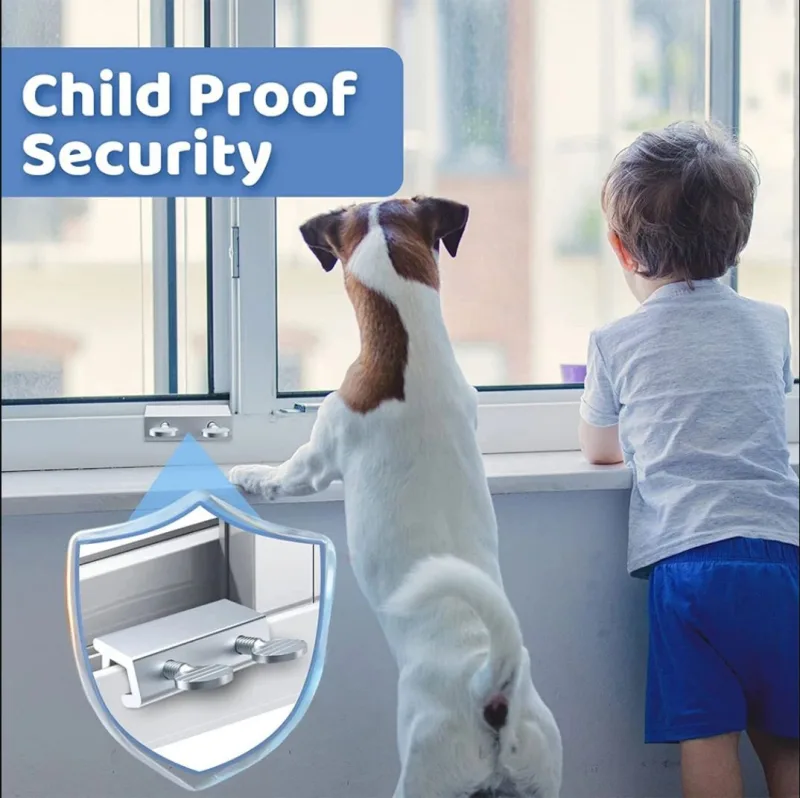 Adjustable Window Limit Lock for Sliding and Single-Hung Windows, Stainless Steel Security Stopper for Child and Pet Safety, No-Drill Installation – Double-knob model