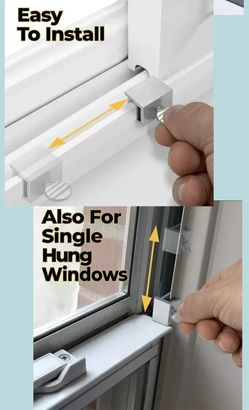 Adjustable Window Limit Lock for Sliding and Single-Hung Windows, Stainless Steel Security Stopper for Child and Pet Safety, No-Drill Installation – Double-knob model