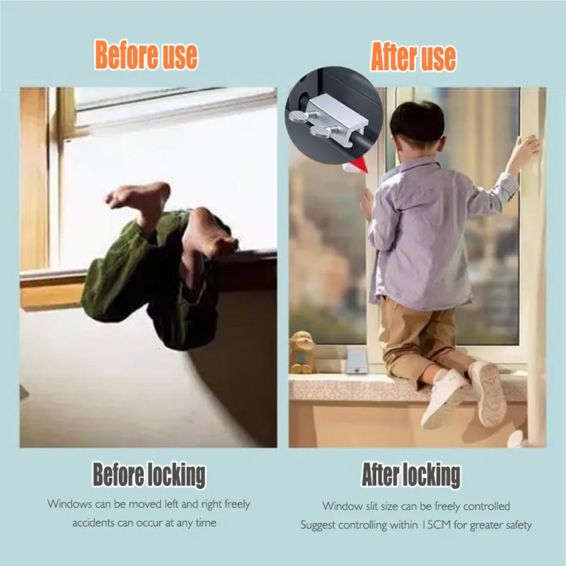 Adjustable Window Limit Lock for Sliding and Single-Hung Windows, Stainless Steel Security Stopper for Child and Pet Safety, No-Drill Installation – Double-knob model