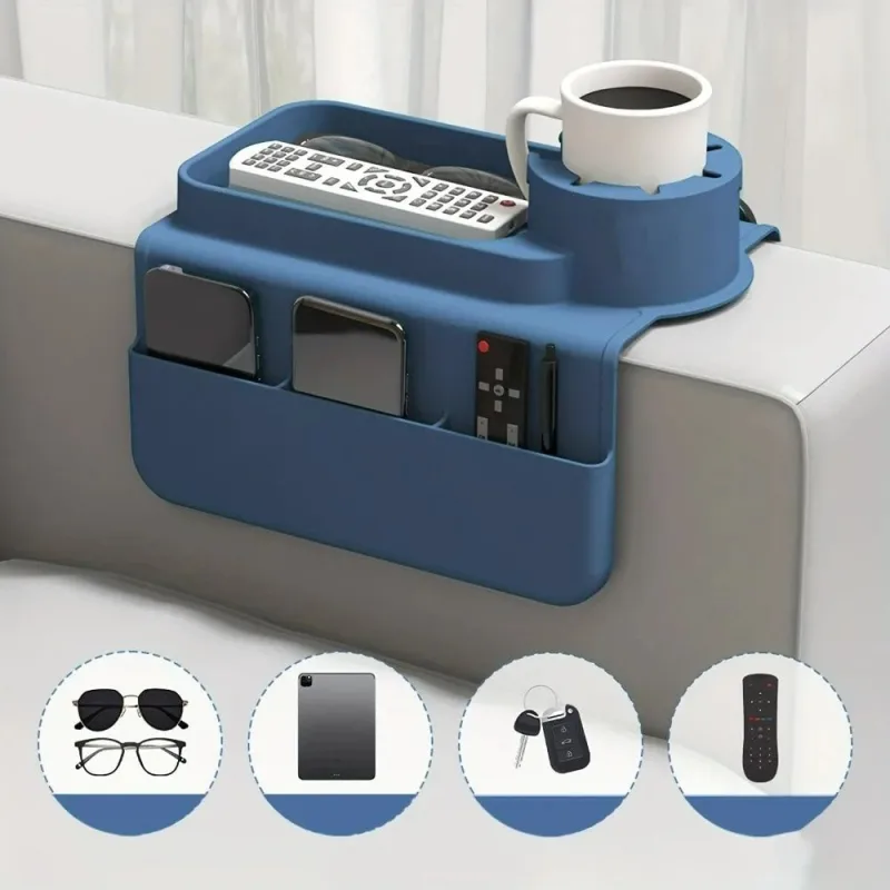 Tidy up your sofa side with this innovative silicone armrest caddy, designed to securely hold your coffee mug, phone, remote, glasses, and keys while you unwind, keeping everything within arm’s reach without cluttering your living room or office space. – Grey