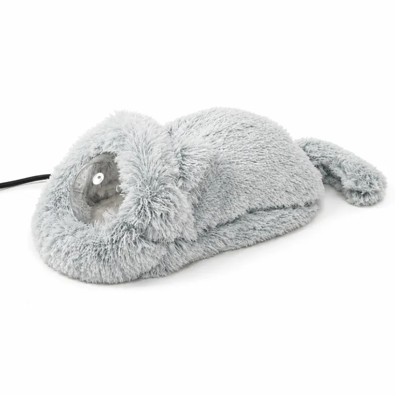 Cozy Heated Two-in-One Plush Cat Cave Bed with USB-Powered Warming, Multi-Level Temperature Control, and Timer, Convertible from Enclosed House to Flat Mat for Year-Round Napping Indoors or on the Go (Grey)