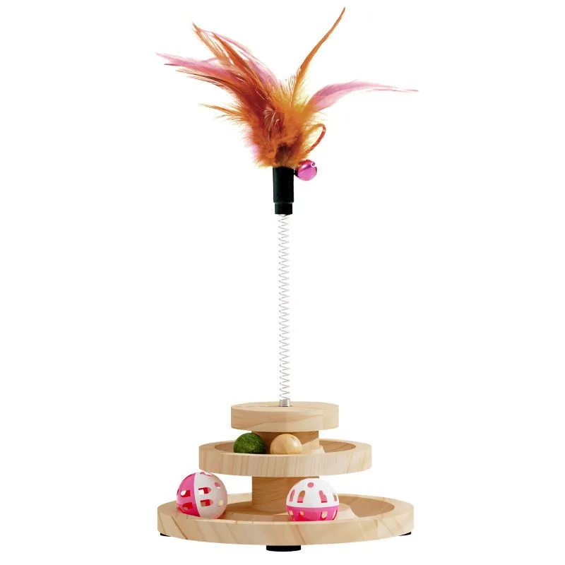 2-Layer Wooden Cat Toy Tumbling Feather Wand 2-Layer Wooden Cat Toy Tumbling Feather Wand