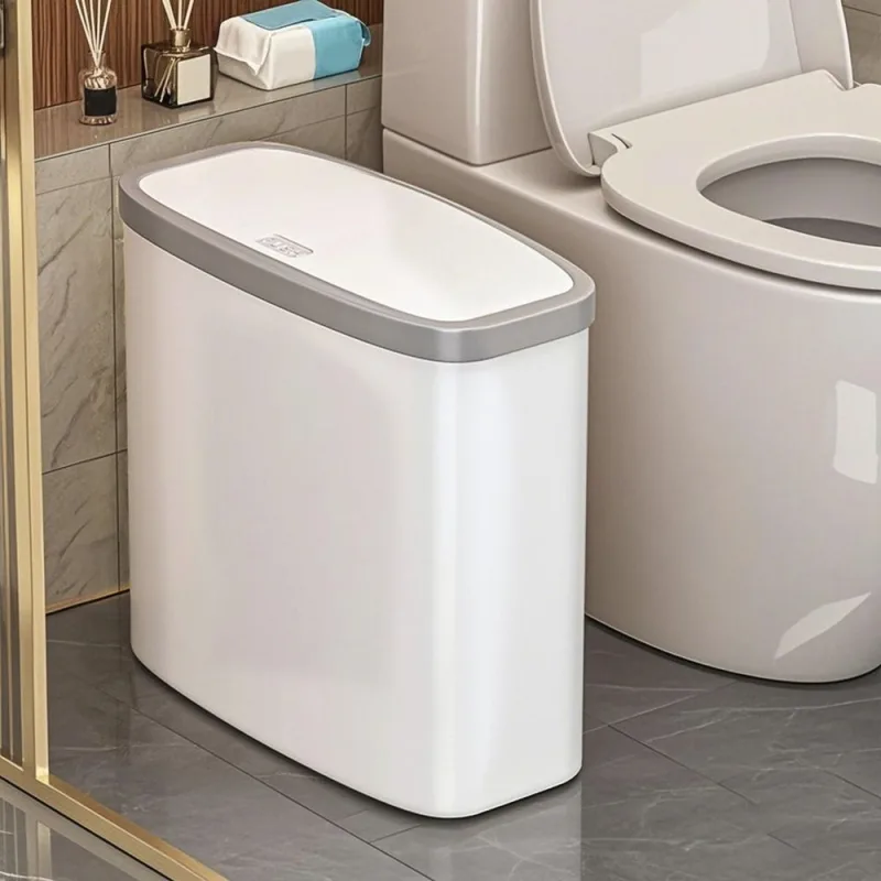 Bathroom Trash Can, Slim Garbage Bin with Press Top Lid, Bathroom Garbage Can Bin Under Desk/Sink Bedroom,Living Room,Office,Diaper