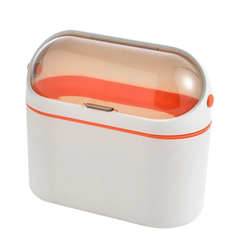 Mini Trash Can for Desk with Inclined Opening, Small Waste Basket Very Tiny for Desktop Vanity Countertop Table Office Laundry Bedside, Slim Thin Plastic Mini Garbage Can