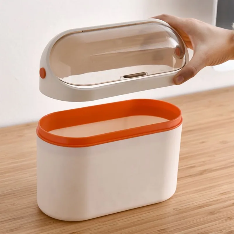 Mini Trash Can for Desk with Inclined Opening, Small Waste Basket Very Tiny for Desktop Vanity Countertop Table Office Laundry Bedside, Slim Thin Plastic Mini Garbage Can