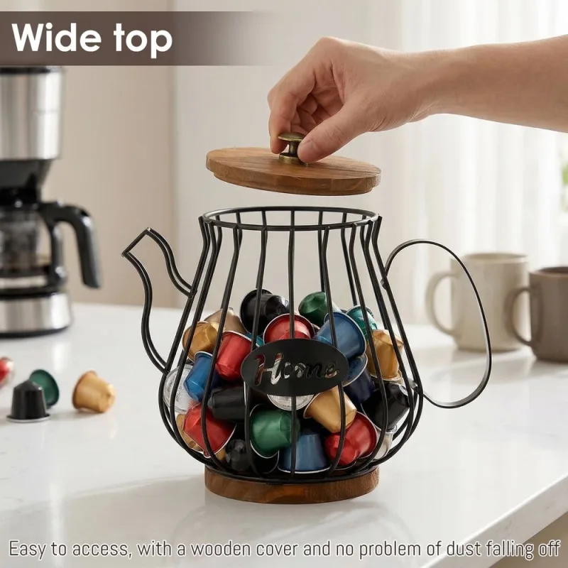 Coffee Pod Holder with Lid Large Capacity Snack Holder Organizer for Counter Accessory Decor Station for Capsule Creamer