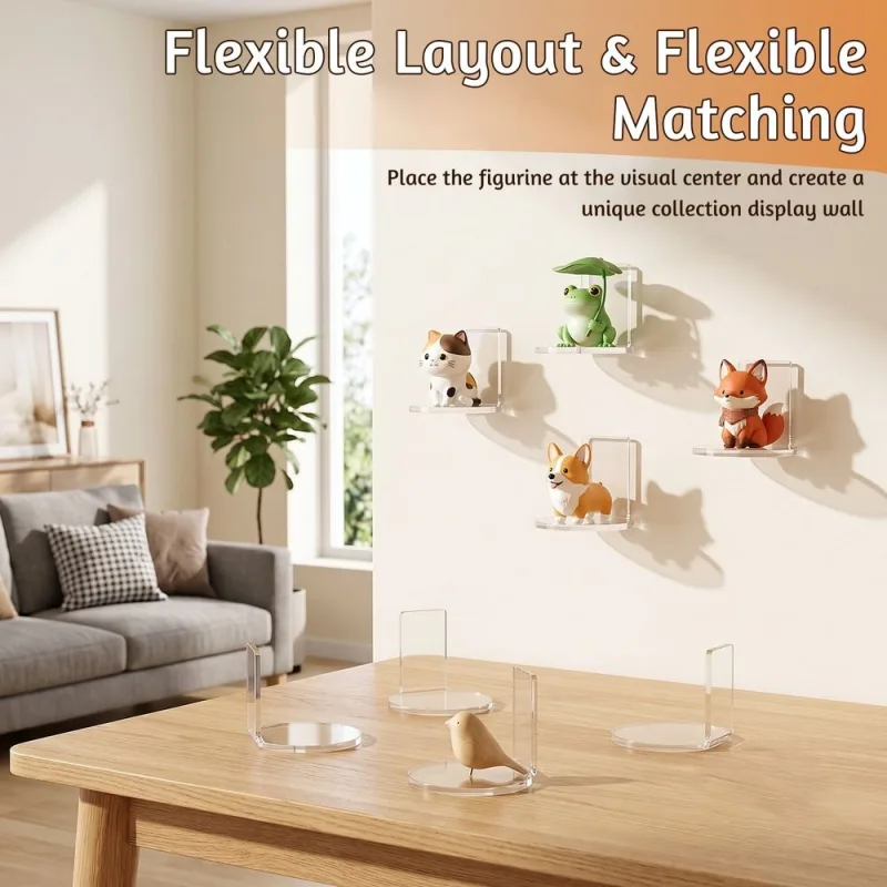 16Pcs Small Acrylic Figure Display Shelf with Transparent Minimalist Design No Drill Seamless Installation for Home Wall