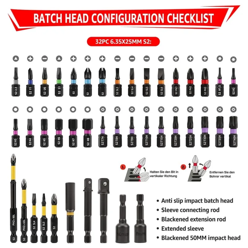 42 Piece Impact Screwdriver Bits Set with Phillips, Slotted and  Bits, Portable Storage Case