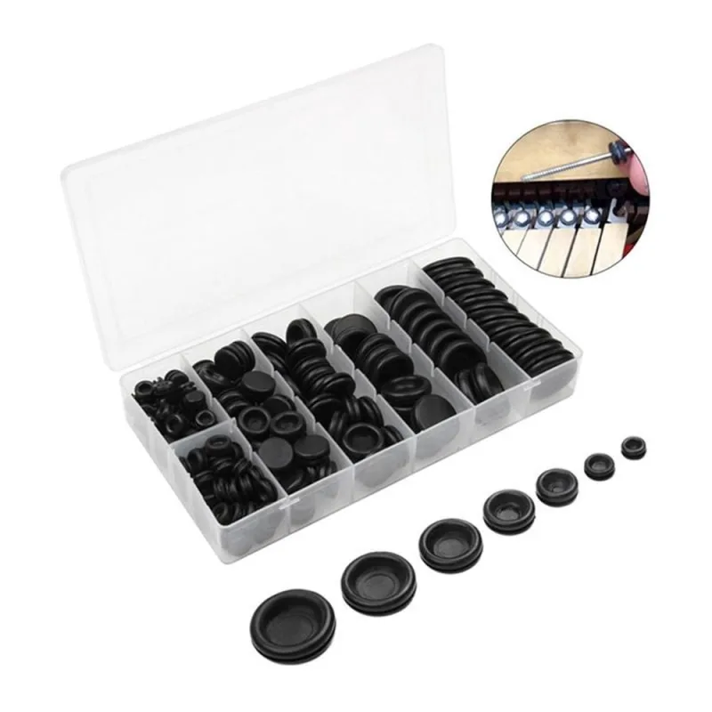 170Pcs 7 Sizes Rubber Grommet Assortment Kit, Firewall Hole Plug Set Electrical Wire Gasket Solid Hole Plugs Set