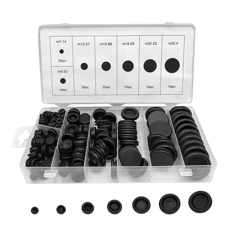 170Pcs 7 Sizes Rubber Grommet Assortment Kit, Firewall Hole Plug Set Electrical Wire Gasket Solid Hole Plugs Set