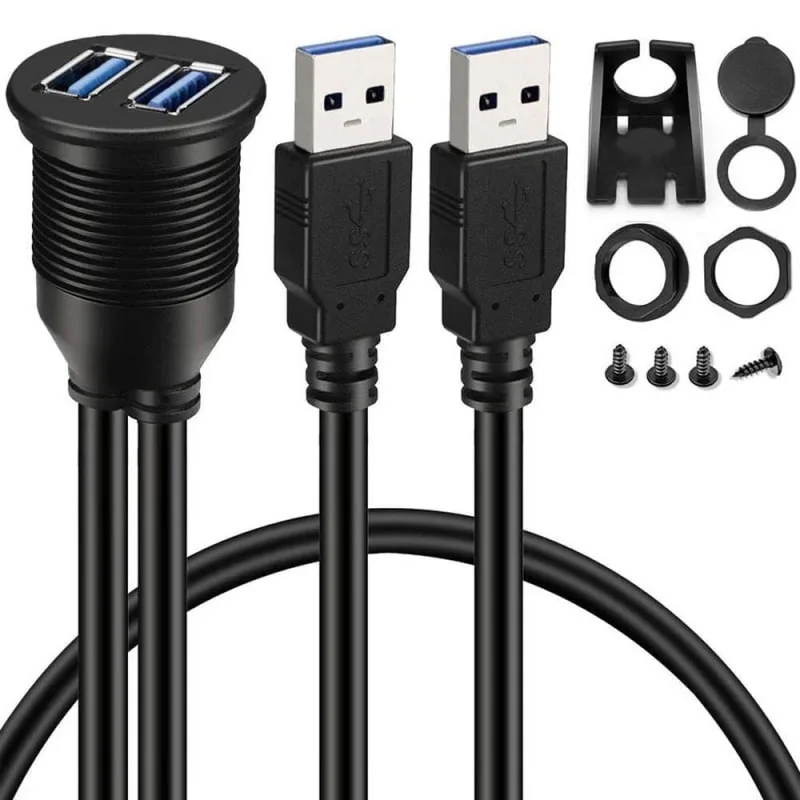 2 Ports Dual USB 3.0 AUX Flush Mount Car Mount Extension Cable for Car Truck Boat Dashboard Panel - 3ft 2 Ports Dual USB 3.0 AUX Flush Mount Car Mount Extension Cable for Car Truck Boat Dashboard Panel - 3ft