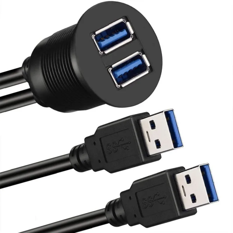2 Ports Dual USB 3.0 AUX Flush Mount Car Mount Extension Cable for Car Truck Boat Dashboard Panel – 3ft
