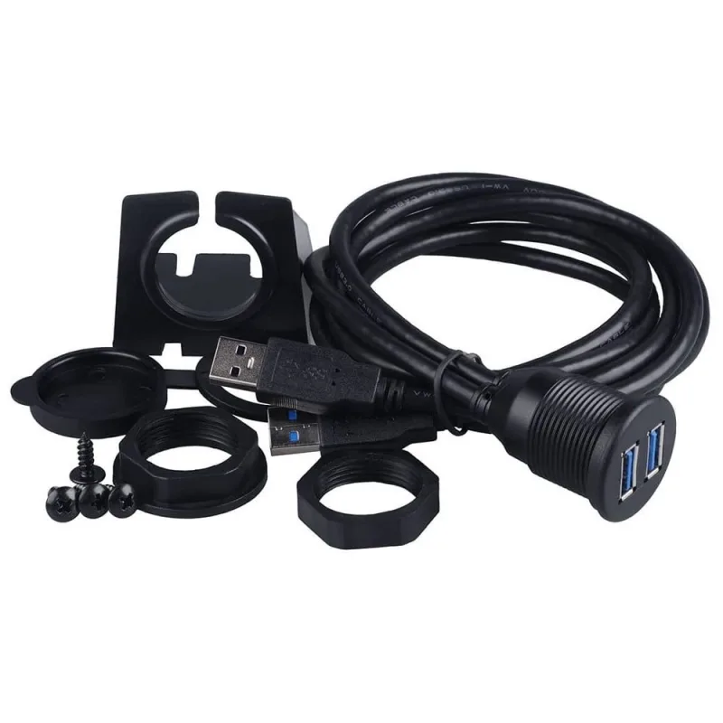 2 Ports Dual USB 3.0 AUX Flush Mount Car Mount Extension Cable for Car Truck Boat Dashboard Panel – 3ft