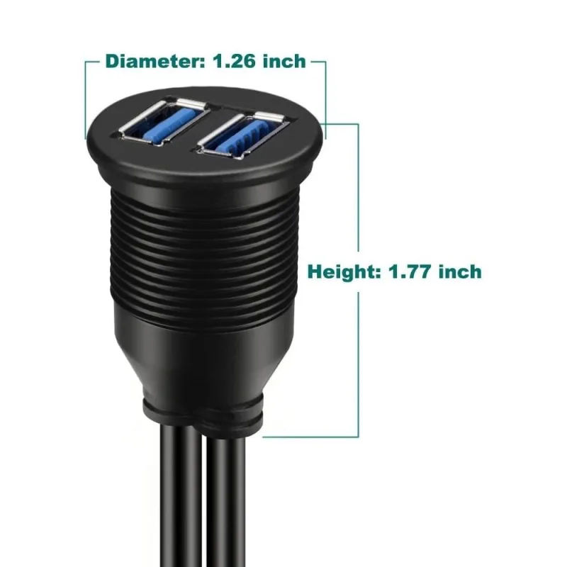 2 Ports Dual USB 3.0 AUX Flush Mount Car Mount Extension Cable for Car Truck Boat Dashboard Panel – 3ft