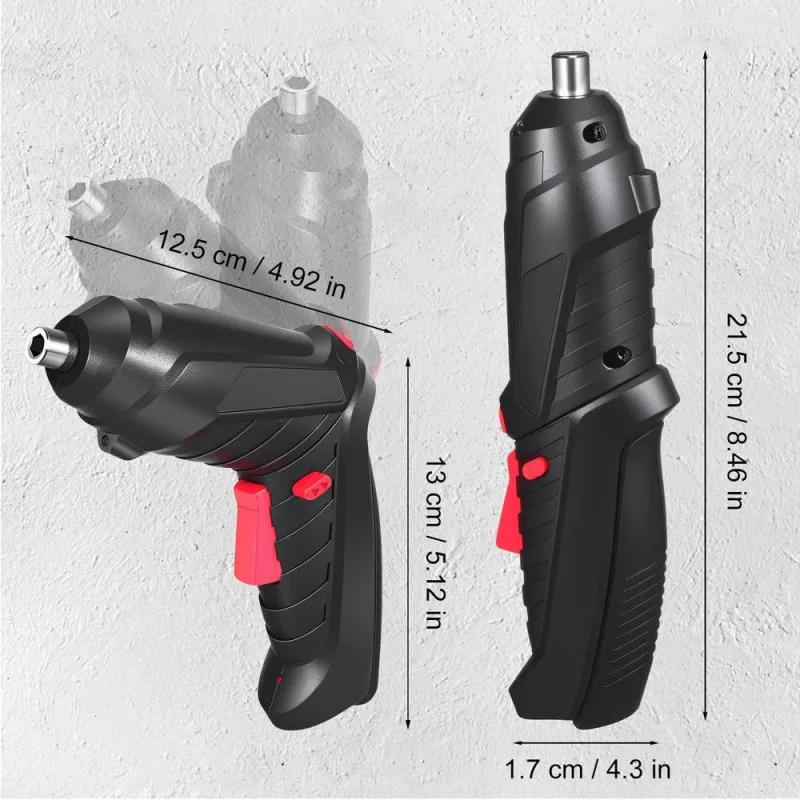 1Set Rechargeable Cordless Screwdriver with LED Light for Home Use Black