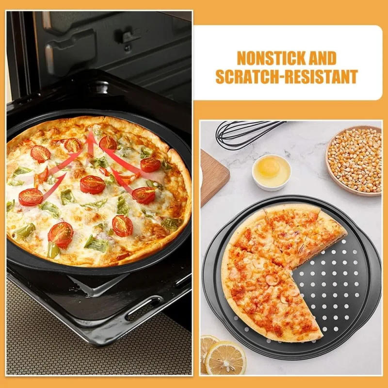 2pcs Non Stick Pizza Pan with Holes Carbon Steel Black for Restaurants