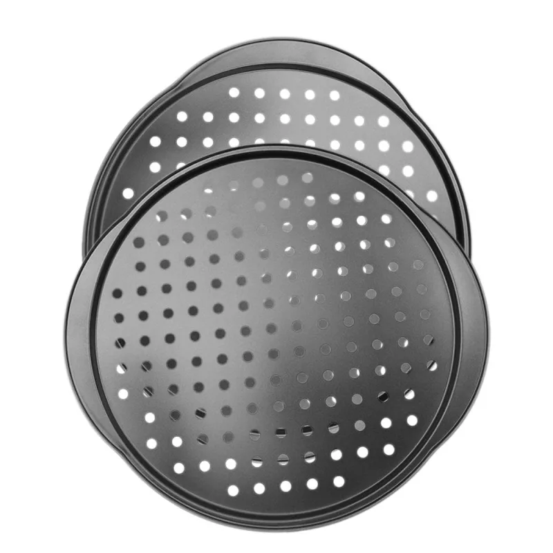 2pcs Non Stick Pizza Pan with Holes Carbon Steel Black for Restaurants