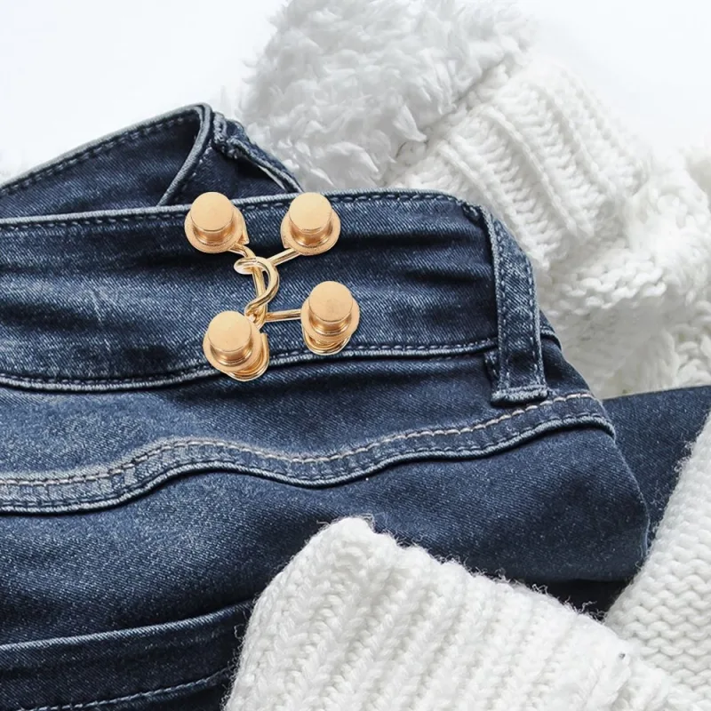 4Sets Adjustable Waist Button for Jeans Golden Simple Nail Free Strong Design