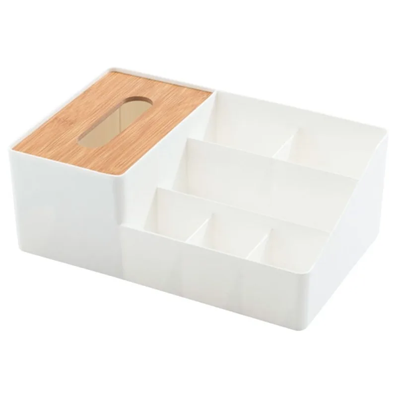 Desktop Organizer with Remote Control Holder, Stationery Storage, Living Room Tissue Box Cover, Multi-Functional Storage Box