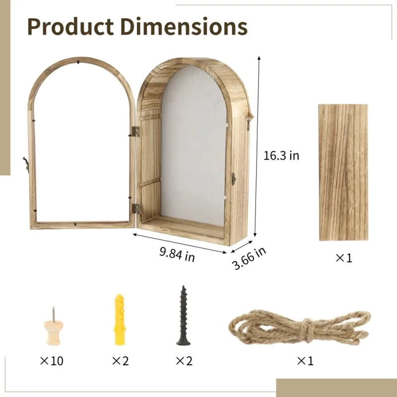 Wooden Shadow Box Frame, 16.3″ x 9.84″ Display Case, Arch Keepsakes Memory Box, Wood Display Case for Wall Decor, Tabletop Decoration, Picture Frame Bouquet Memorabilia Medals Photos Memory Box