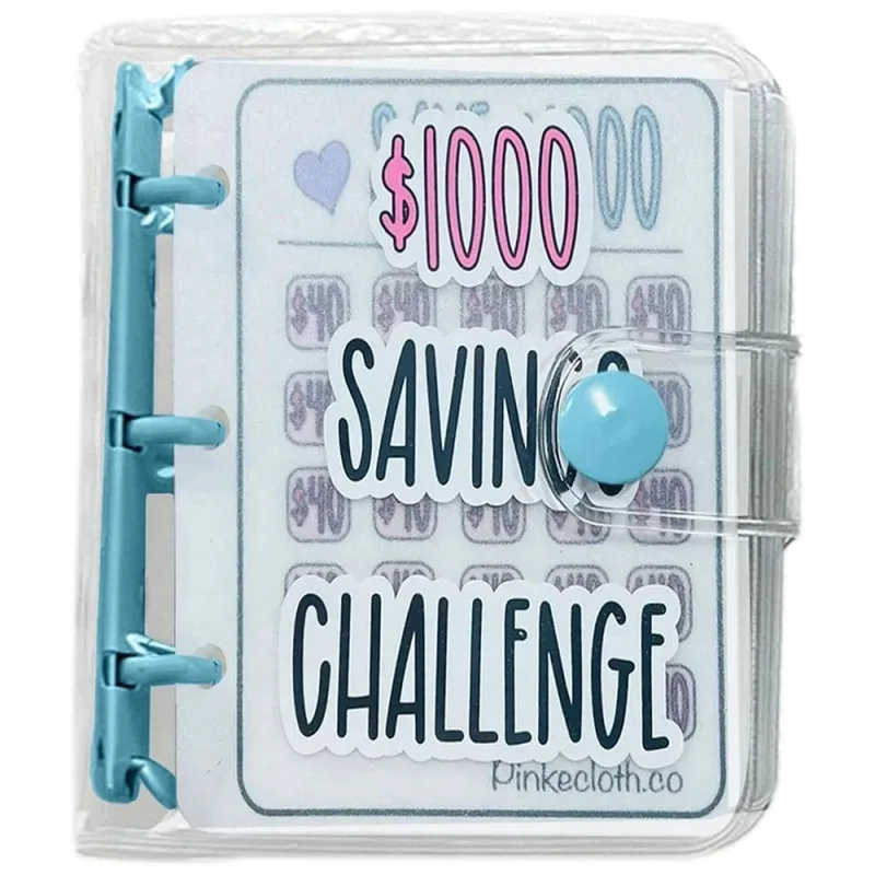1000 Savings Challenge Binder with Envelopes, Blue