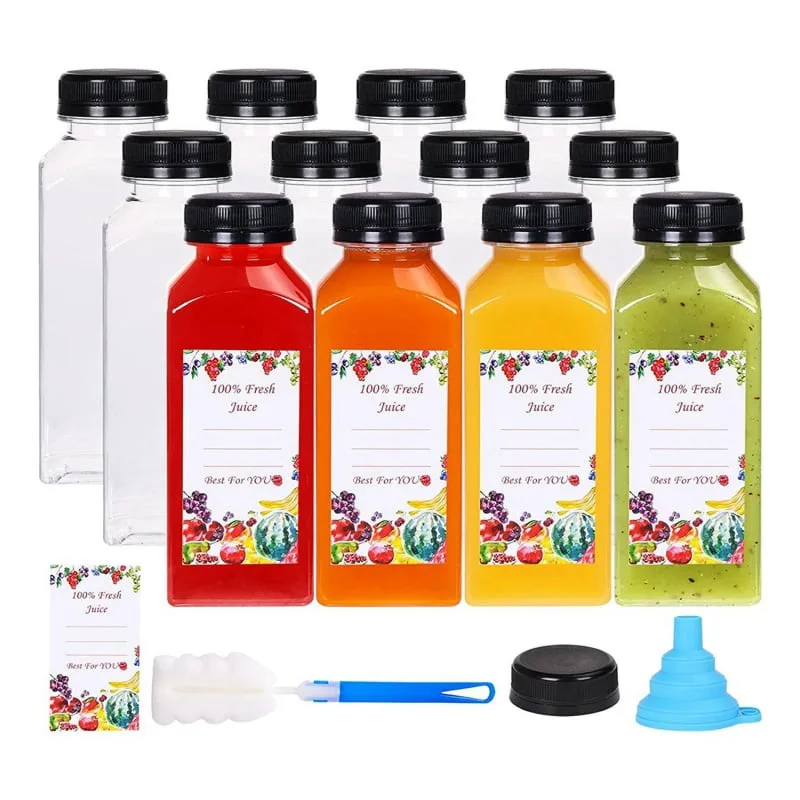 12Pcs 12oz Plastic Juice Bottles with Tamper Evident Caps 12Pcs 12oz Plastic Juice Bottles with Tamper Evident Caps