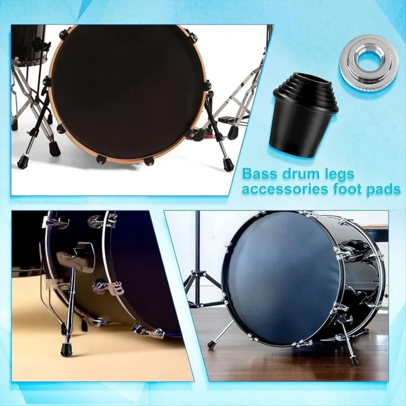 2 Packs Bass Drum Spur Feet, Legs Threaded Rubber Foot with Lock Nuts for