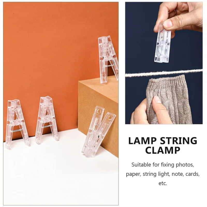 20Pcs Lamp String Clamp Transparent Plastic Clip for Photo Card Note Decoration